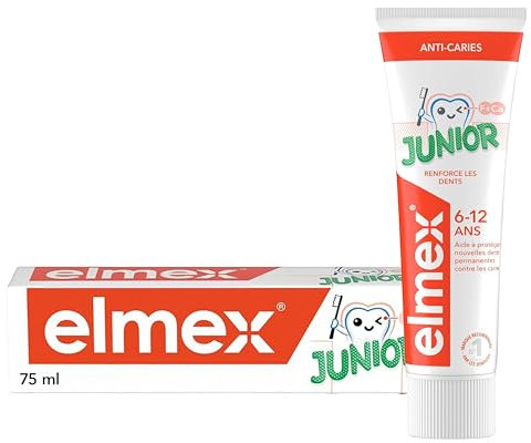 Elmex® Junior Zahnpasta 6-12 Jahre | Schutz vor Karies mit Minze | ohne Farbstoffe | Kinderzahnpasta für kräftigere Zähne | Zahnfleisch- und Zahnschmelz | Elmex® Baby | 75ml