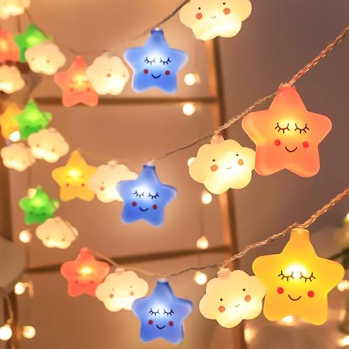 LED-ljusslinga, 300 cm, 20 lysdioder, varmvita moln, ljuskedjor, älviga nattlampor, liten stjärnljuskedja, ljuskedja inomhus, för rum, dekoration, födelsedag, fest, jul, varmvit, stjärnor