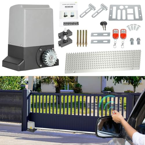 Fiqops Schiebetorantrieb Set 1200kg 550W Garagentorantrieb mit 2 Fernbedienung Toröffner, 2 Entriegelungsschlüssel und Automatische Schließfunktion für Hotelbis, Fabrik