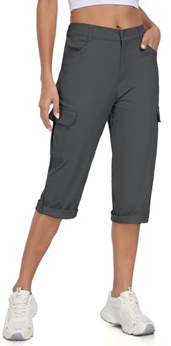 MoFiz Pantaloni Trekking Cargo Donna Cotone Estivi Pantaloni Montagna Shorts Sportivo Leggero Escursionismo con Tasche Grigio-A EU L