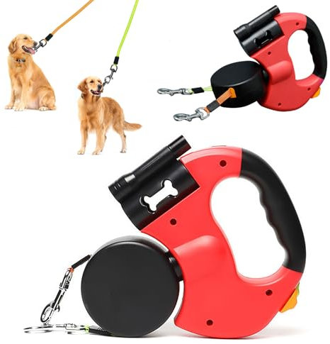 MeYuxg Doppelleine für 2 Hunde, 3M Flexibler Versenkbar Leine für 2 Hundes, Doppelte Hundeleine mit LED-Lichtern,Reflektierende Hundeleine für Zwei Hunde aus Nylon mit 360° Drehung, für kleine Hundes