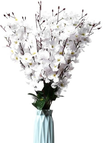 Genérico Flores de Melocotón Artificiales 2 Ramos (18 Tallos, 55 cm) | Decoración Realista y Frondosa para el Hogar, Jardines, Bodas y Eventos (4, Blanco 18 Tallos)