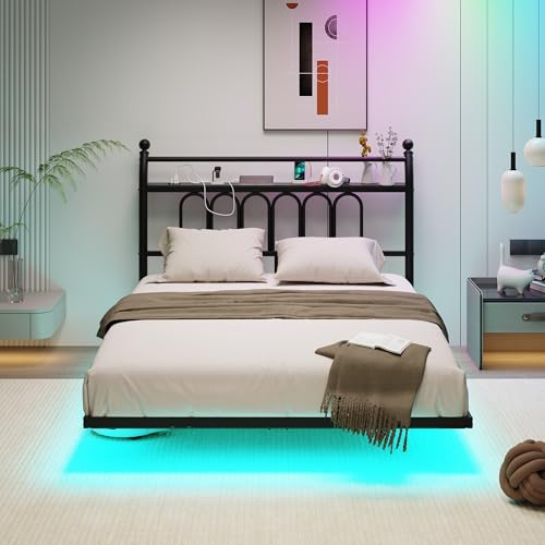 JELUTE Double Floating Metal Bed Frame, 135 x 190 cm, Black