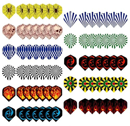 OUDQFCJ Lot de 77 ailettes de fléchettes standard en PET, parfaites pour fléchettes à pointe souple, pointe acier et pointe plastique, jeux de flechette, kit d'accessoires de fléchettes