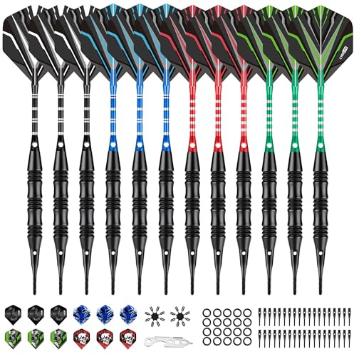CyeeLife Dardos con Punta de Plástico, Set de 12 Dardos de Soft Darts, 20 Gramos Profesionales Dardos de para Dianas Electrónicas