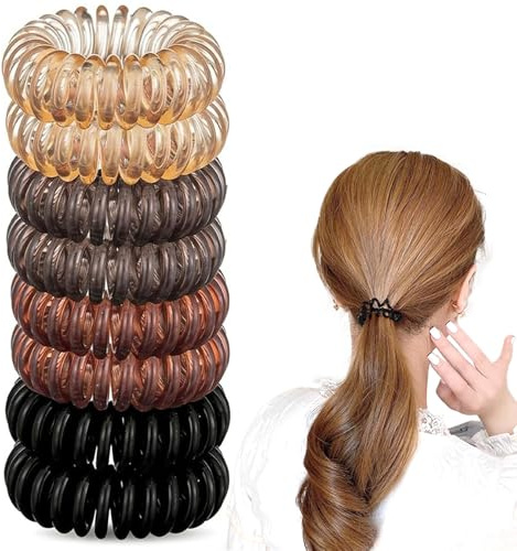 Spiral Hair Ties Multi Color Phone Cord Bands Daily Sports Commute (8 pcs) | Creaseless spiral design, no hair damage, suitable for all hair types