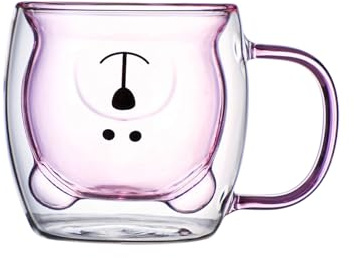 NVOQILIN （1pcs Bear Cup 8oz Glass Cup with Lid and Straw Bear Glass Bottle Mug for Milk Tea Infused Water Beverage Food Grade