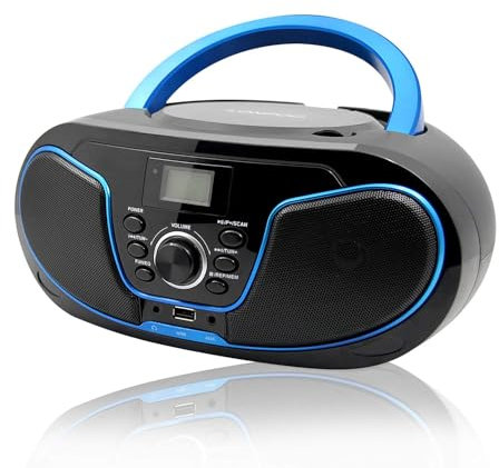 Lecteur CD avec Bluetooth, LP-D02 Radio FM Portable Stéréo avec Son Cristallin, Lecture MP3, Entrée USB et AUX, Prise Casque, Ecran LCD