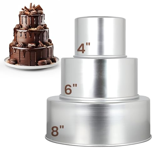 Aunt Shannon's Kitchen Tall Round Cake Pans - 4 Inch, 6 Inch, 8 Cake Pan Set for 3 Tiered Aluminum Pans Sets for Baking Wedding,Birthday Cakes,Leak Proof & Straight Side, Non-toxic & Dishwasher Safe