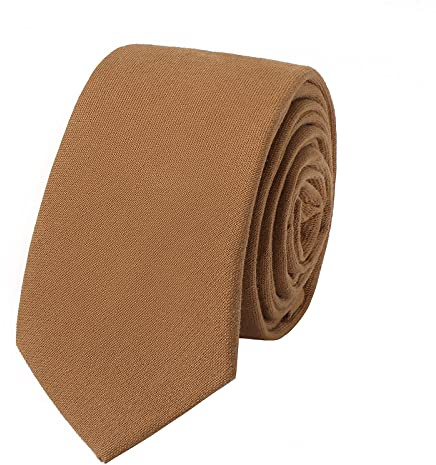HOULIFE Ties for Men, Solid Mens Tie, Cotton Stripe Skinny Ties for Men, Slim Men’s Neckties for Wedding Party (Brown)
