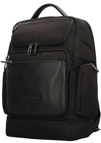 Piquadro Macbeth Zaino grande in pelle e tessuto porta PC 15.6 a due scomparti e schermatura RFID