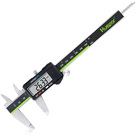 Huepar Calibre Digital 150mm/6Inch Pie de Rey Acero Inoxitable Calibrador Electrónico Fracciones/Inch/Metrico Calibrador con pantalla LCD Para Medir de Diámetro Interior/Exterior/Profundidad/Escalera