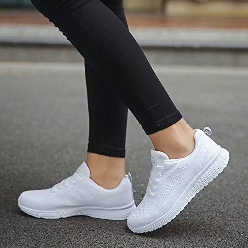 Weiße Turnschuhe Damen Breite Flach Modische Laufen Schuhe Frauen Sportschuhe Fitnessstudio Weiß Fitnessschuhe Laufschuhe Cheerleading-Schuhe Halbschuhe für Jogging Fitness Camper