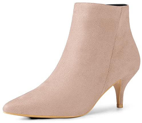 Allegra K Women's Zip Stiletto Kitten Heel Ankle Booties Nude 7 UK/Label Size 9 US