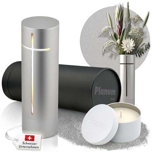 PLANUM DESIGN Lanterne funéraire et vase [2 en 1] 29 cm - Décoration funéraire résistante aux intempéries pour le cimetière - Avec bougie funéraire de qualité supérieure comme cadeau - Voir maintenant