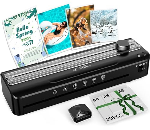 MAXDONE Laminator Machine A4 - Thermal Laminating Machine 4-in-1 Hot and Cold Laminator with Laminating Pouches Paper Trimmer and Corner Rounder No Bubbles Black