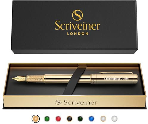 Scriveiner Stylo plume personnalisé – Stylo de luxe avec Plaqué or véritable, recharge Schmidt, meilleur cadeau gravé pour hommes et femmes, gravure du nom