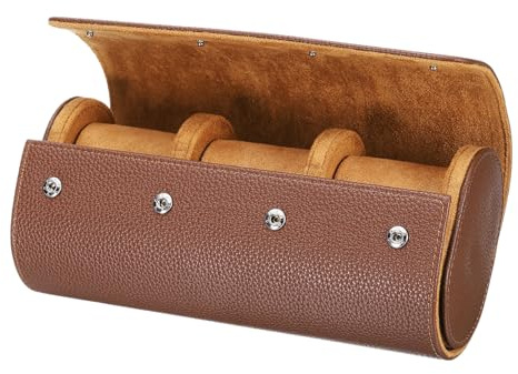 sourcing map Watch Roll Travel Case 3 Slots Portable Textured Brown | Leather Watch Cases for Men and Women,Watches Storage Organizer,with Removable Pillows,for Traveling,Display,Home Storage