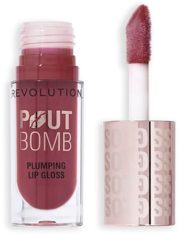 Revolution Beauty, Pout Bomb Plumping Lip Gloss, High-Shine for Glossy, Fuller & Plump Lips with Hyaluronic Acid & Peptides, Vegan & Cruelty-Free, Wild Mauve Pink