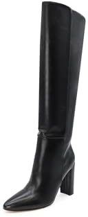 QUEEN HELENA Stivali Alti al Ginocchio a Punta Eleganti Casual con Tacco Semplici Comodi Senza Chiusura Donna K2010 (K2028 Nero Pu, Sistema Taglie Calzature EU, Adulto, Donna, Numero, Media, 39)