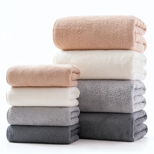 Lumimi Towel Set of 8 Very Soft Microfiber 4 Bath and 4 Hand Towels Quick Dry Light Weight for Bathroom Gym Salon, 8 Pack Multicolour