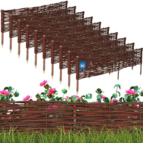 KOTARBAU® 10 st Rabattkant Trä - Pilstaket - Trädgårdsstaket - Pilträ - 120 x 20 cm - Brun - Gräskant Trä - Spjälstaket - Trädgårdsavgränsning - Dekorativ Kantstaket - Gräsmattekant