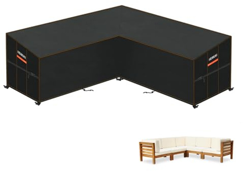 HEIMUNI Housse Imperméable de Canapé Extérieur Forme de L, Housse de Protection pour Mobilier Bâche Salon de Jardin, Couverture pour Meubles de Jardin Bâche Extérieur Anti UV, 210x210x85x80/65cm