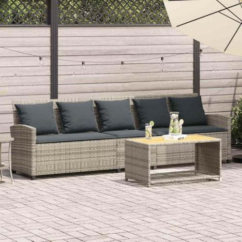 Mandloder Gartensofa 5-Sitzer mit Kissen Hellgrau Poly Rattan, UV-beständig, 280 cm breit, für Terrasse & Garten, bequemes Outdoor Loungesofa