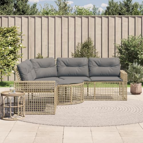 Runheo Canapé de jardin, en forme de L, en rotin synthétique, beige, 208 x 208 x 80 cm, avec repose-pieds, coussin, résistant aux UV, pour terrasse, jardin, balcon