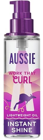 Aussie Work That Curl Olio per capelli leggero 95ml. Lucentezza e protezione dall'effetto crespo per 48 ore per onde e ricci. Con olio di noci di macadamia australiane
