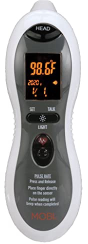 MOBI - Ultra Pulse Digital Thermometer - Ear & Forehead indicator Pulse Rate Monitor Flashlight - Talking Digital Fever Monitor for Baby Kids & Adult
