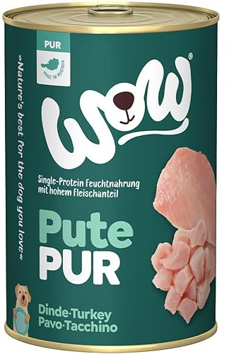 WOW PUR Nassfutter 100% Gemüse & Obst 6x400g | veganes Hundefutter für alle ausgewachsenen Hunderassen | Beste Qualität zur Barf - Ernährung mit frischem Fleisch I getreidefrei & hohe Verträglichkeit