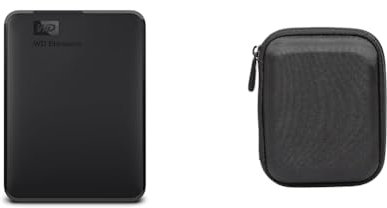 WD 5 TB Elements Portable External Hard Drive - USB 3.0 & Amazon Basics Hard Black Carrying Case for My Passport Essential