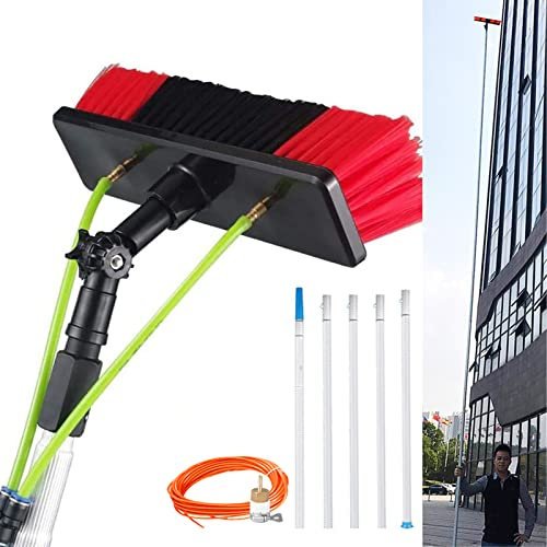 HFMY GWAWG Teleskop Waschbürste 5m mit Wasseranschluss, Fensterputzer Set, Solaranlagen Reinigungsset, Autowaschbürste mit Schlauchanschluss, 5m Stange, 30cm Bürste