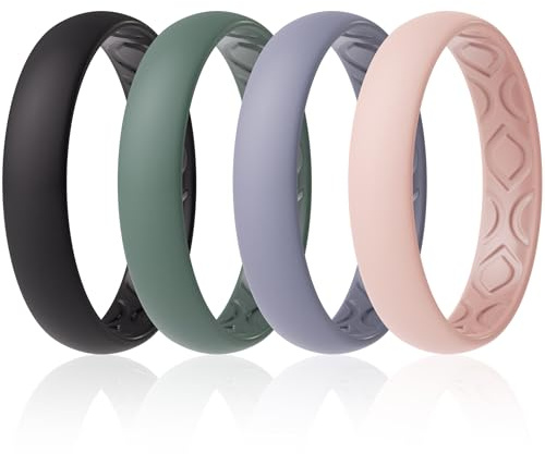 ThunderFit Women Breathable Eternity Pattern Silicone Wedding Ring Wedding Bands Anniversary Rings 4mm Width,1.5mm Thickness,12 Rings,8 Rings,4 Rings,1 Ring, 4.5,5 (15.7mm), Silicone