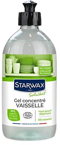 Starwax Soluvert - Liquide vaisselle concentré Ecocert 500ML - Idéal pour dégraisser en profondeur et décoller facilement les salissures de la vaisselle