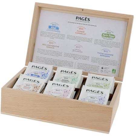 PAGÈS Coffret en Bois Français d'infusions Bio 60 Sachets