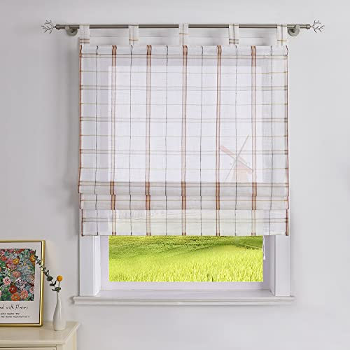 CORLIF Raffrollo mit Schlaufen Transparente Raffgardinen Kariert Schlaufenrollo Landhaus Rollos Küche mit Karo Muster Kurze Fenster Gardine Plaid B/H 80/140 cm,Rot