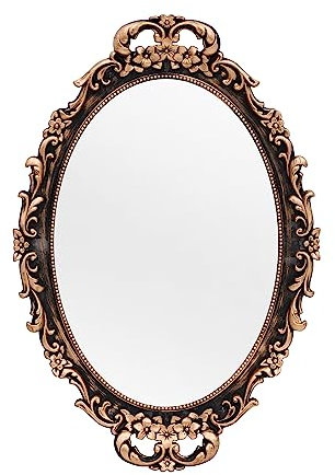 Tstarer Vintage Deko Spiegel gold gerahmt, Wandspiegel und Tischtablett für Schlafzimmer Wohnzimmer Kommode Deko oval - 24,4 cm B x 36 cm L (braun)