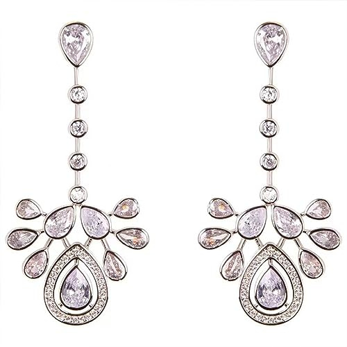 Miancheng Pendientes largos de plata de ley 925 con circonita cúbica para mujer, niña, novia, dama de honor (pendientes de boda) 52 mm, circonita cúbica