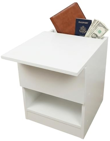 Beetle Print Commode Blanche Double Compartiment Secret Serrure NFC App Coffre-Fort Invisible Meuble camouflé Double Fond Push Open Table de Chevet sécurisée Meuble Espion Anti-effraction pour Argent