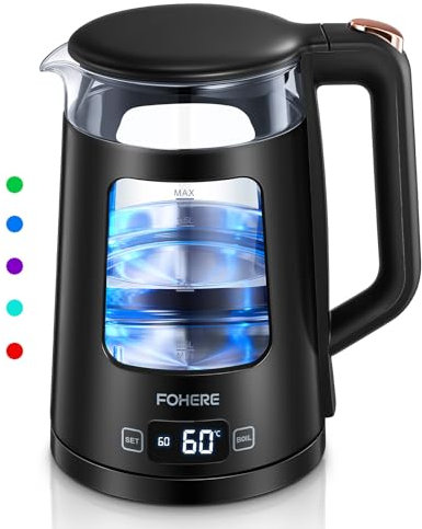 Electric Kettle, 1.7L Glass Tea Kettle, with Keep Warm, 5 Temperature Control, 2200W Fast Boil, Auto Shut-Off & Boil-Dry Protection, with 5 Colored Lights, Black