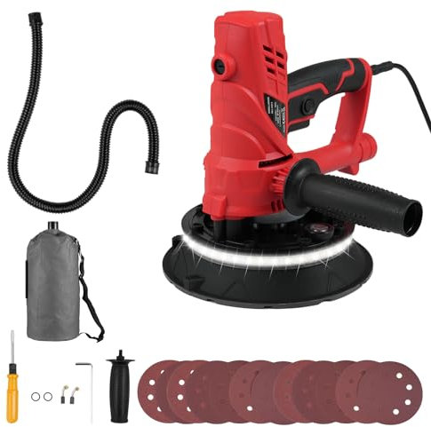 Geevorks Lijadora de Pared,850W Lijadora Pared y Techo,Lijadora Excéntrica Electrica,con 12 Discos Abrasivos,1500-2600 RPM,Sistema de Autolimpieza