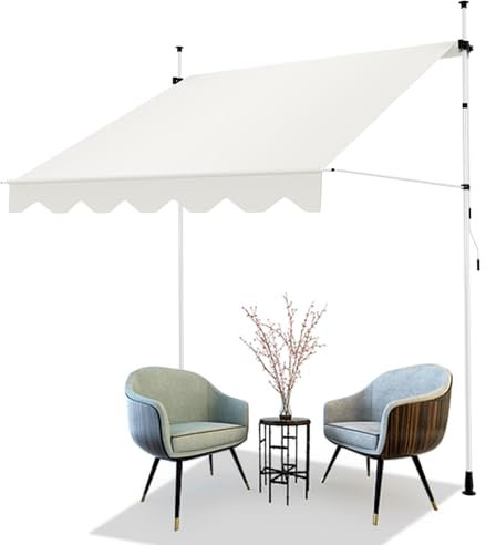 AXT SHADE Toldo Manual Retráctil Enrollable para Balcón 250cm con Altura Ajustable Manivela y Resistente a Rayos UV, Protección Solar para Exterior Terraza-Beige