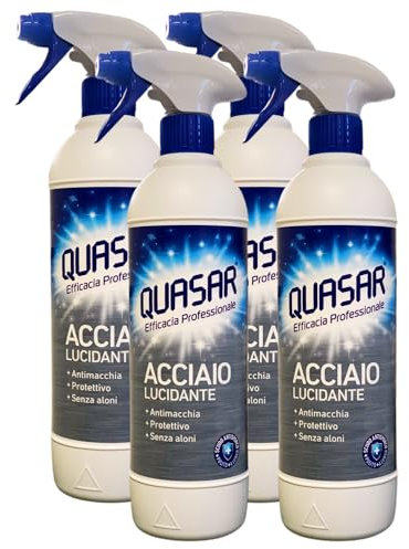 Quasar Detergente Spray ACCIAIO LUCIDANTE, Antimacchia, Protettivo, Senza Aloni 580ml (4 Spray)