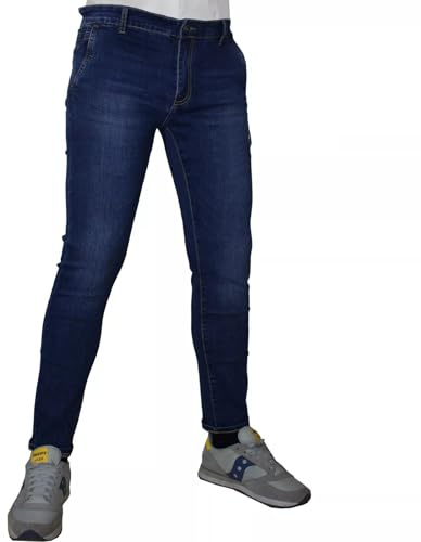 N+1 Jeans Uomo Slim Fit Elasticizzati 5 Tasche Slavati Taschino 46 48 50 52 54 56 (52 - Tasca America)
