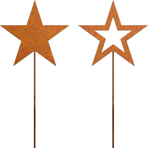 JYUECIAN Stella Ruggine Decorazioni Giardino per Esterno Decorazione Natalizia, Arrugginito Spina Paletti da Giardino, Figura di Metallo