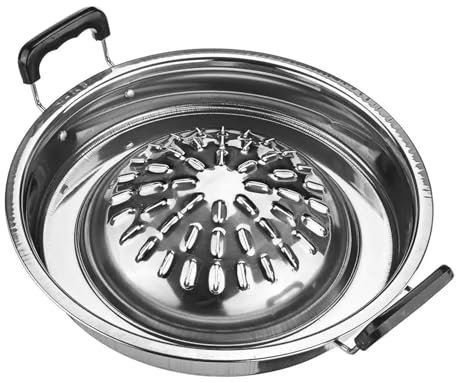 KIUGOP BBQ-Grillpfanne im Thai-Stil, antihaftbeschichtete, rauchfreie Grillplatte, Aluminium-Kochgeschirr für Grillen im Freien und Camping,35cm,Silber