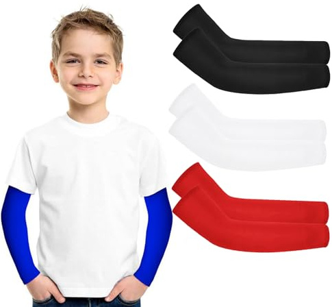 Hotfiary 3 Paia Manicotti da Braccio per Bambini, Manicotti a Compressione per Braccia di Raffreddamento Con Protezione Solare Uv per Ragazzi e Ragazze, Copertura Del Braccio per Il Basket, Il Basebal