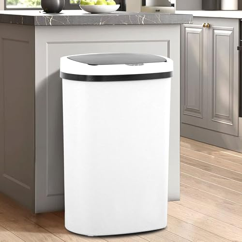 Capacmkseh 13 Gallon/50 L Kitchen Trash Can with Lid, Garbage Can with Touch-Free Lid, Cute Automatic Trash Can Bathroom Trash Bin, Motion Sensor Waterproof Trash Bin